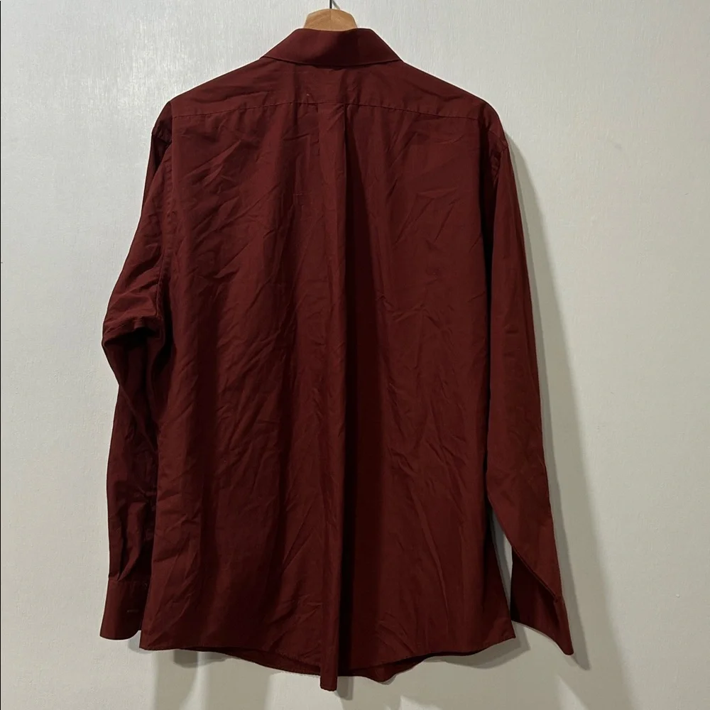 VANHEUSEN MENS BURGUNDY LONG SLEEVE BUTTON UP SHIRT FITTED Sz 34/35 - Picture 2 of 7